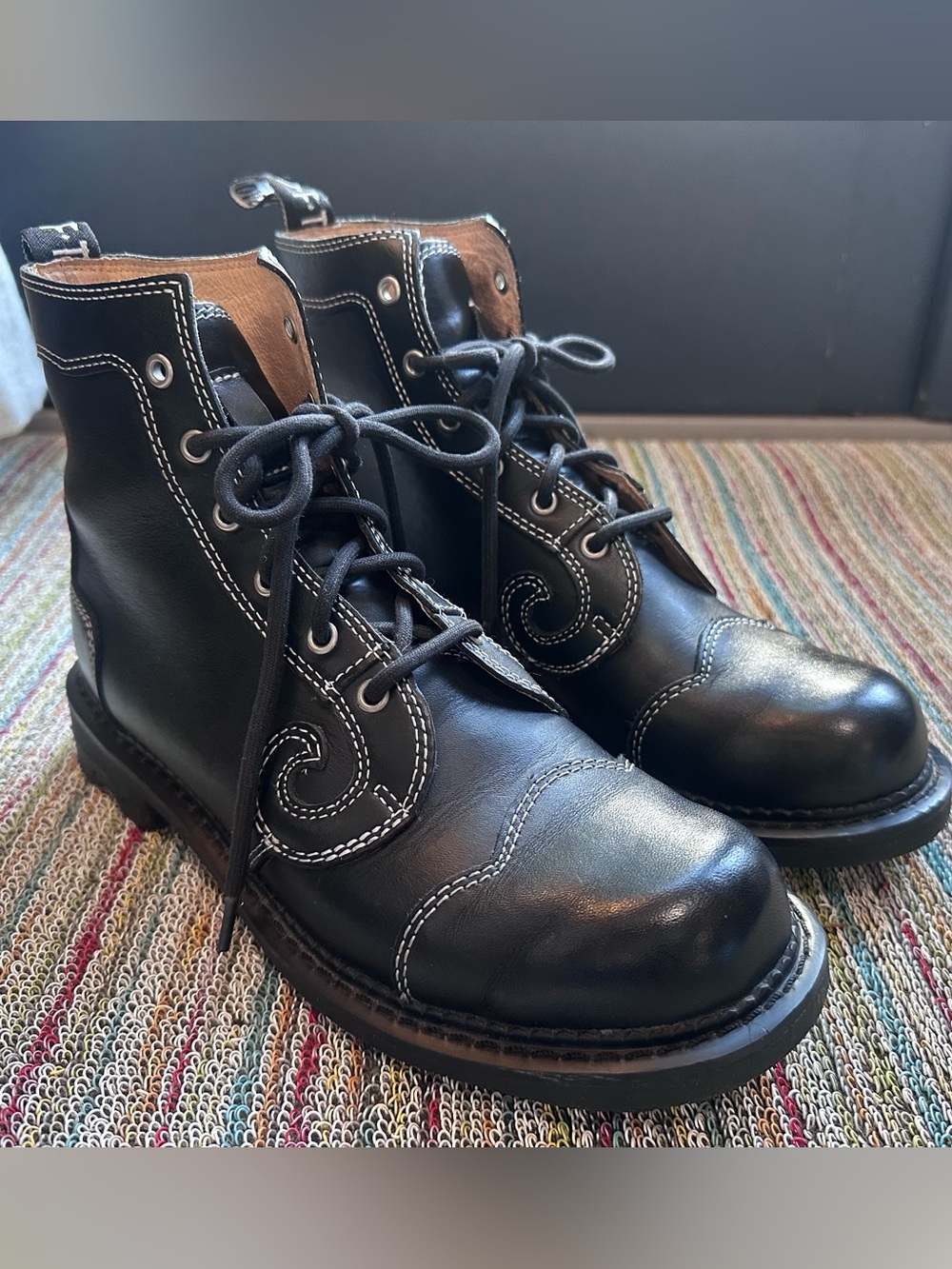 Fluevog VINT. EXCELLENT 7th Heaven 6-eye Derby Swirl black laceup boot-M6.5/W8.5